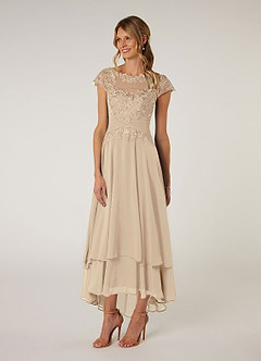 Azazie Shonda At-home Try On Dresses Champagne Lace Chiffon Dress image3
