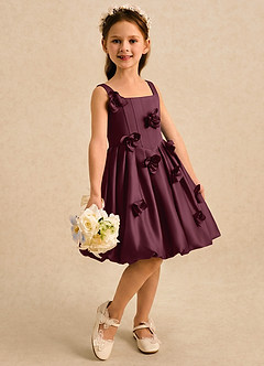 Azazie Lillian vestidos de niña de las flores Vestido Cabernet de Satin Mate de Vestido de princesa con Plisado image4