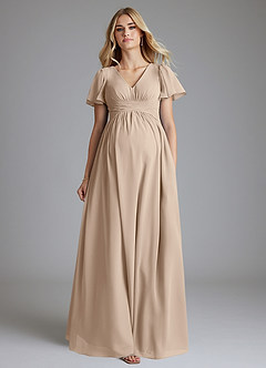 Azazie Verna Maternity Bridesmaid Dresses A-Line V-Neck Ruched Chiffon Floor-Length Dress image4