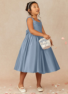 Azazie Cutie Pie Flower Girl Dresses Dusty Blue A-Line Pleated Matte Satin Dress image1