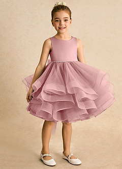 Azazie Tinie Robe Demoiselle D'honneur Fillette Robe Princesse en Tulle Nœud Rose Poussiéreuse image2