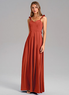 Azazie Everett Bridesmaid Dresses Rust A-Line Stretch Satin Dress image4