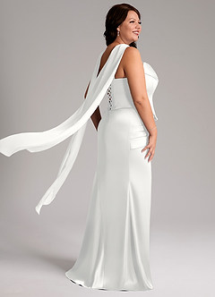 Azazie Sorrel Abiti da Damigella Abito Convertibile Sirena in Raso Elasticizzato Senza Cinturino Bianco image8