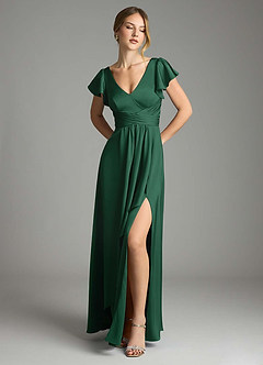 Azazie Omari Bridesmaid Dresses Dark Green A-Line Stretch Satin Dress image1