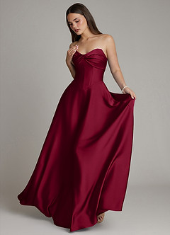 Azazie Meleena Brautjungfernkleider Eine Linie Schulterfrei Stretch-Satin Kleid Burgunderrot image5