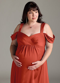 Azazie Rhea Gravid brudtärna klänningar Klänning A-Line Off-The-Shouler Plisserad Golvlängd Stretch Satin image12