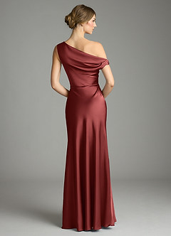 Azazie Emerson Bridesmaid Dresses Terracotta Mermaid Off the Shoulder Stretch Satin Dress image2