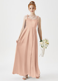 Azazie Rosey Junior A-Linie Herzausschnitt Metallischer Satin Kleid Englisches Rosa image3