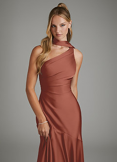 Azazie Amara Bridesmaid Dresses Auburn Mermaid One Shoulder Stretch Satin Dress image6