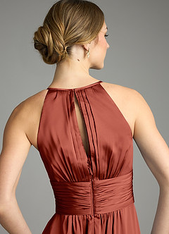 Azazie Bonnie Bridesmaid Dresses Terracotta A-Line Pleated Stretch Satin Dress image6