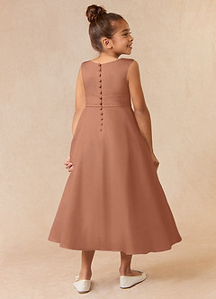 Azazie Lindy Flower Girl Dresses Bronzer A-Line Pleated Matte Satin Dress image6