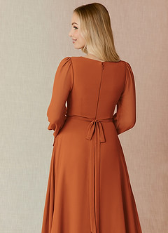 Azazie Leonia Bridesmaid Dresses Cinnamon A-Line Long Sleeve Chiffon Dress image7