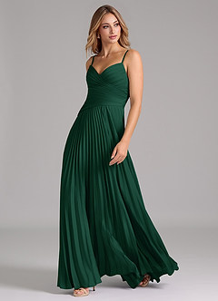 Azazie Vini Bridesmaid Dresses Dark Green A-Line Pleated Stretch Satin Dress image5
