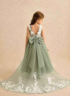 Azazie Mixie Robe Demoiselle D'honneur Fillette Robe Princesse en Dentelle Pistache image1