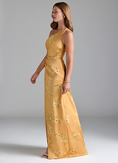 Azazie Maron Bridesmaid Dresses Golden Blooms A-Line One Shoulder Stretch Satin Dress image5