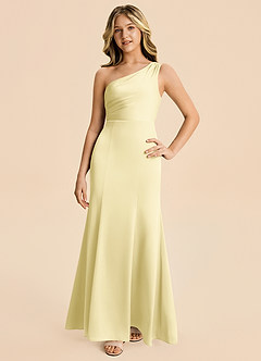 Azazie Ren Junior Robe Trapèze en Satin extensible Plissé Sorbet Citron image4