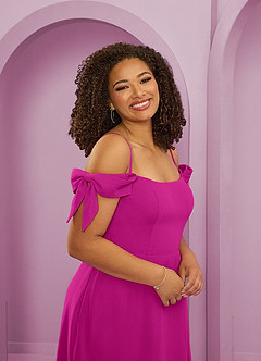 Barbie ♥ Azazie Bridesmaid Dresses Fuchsia A-Line Off the Shoulder Chiffon Convertible Dress image9
