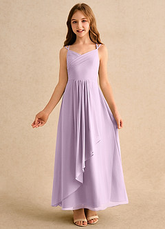 Azazie Zaida Girls Formal Flower Girl Dresses Frosted Lilac A-Line Pleated Chiffon Dress image4
