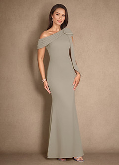 Azazie Myers Mother of the Bride Dresses Taupe Mermaid Pleated Stretch Crepe Dress image3