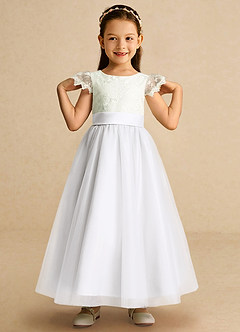 Azazie Pookie Flower Girl Dresses Diamond White A-Line Lace Tulle Dress image3