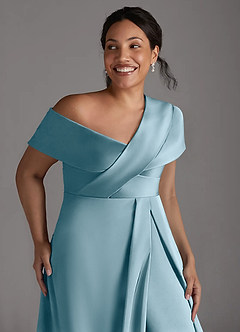 Azazie Milton Mother of the Bride Dresses Moody Blue A-Line Pleated Stretch Satin Dress image13