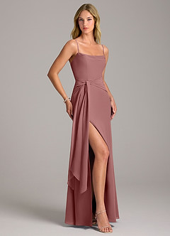 Azazie Tahlia Bridesmaid Dresses Desert Rose A-Line with Belt Chiffon Dress image3