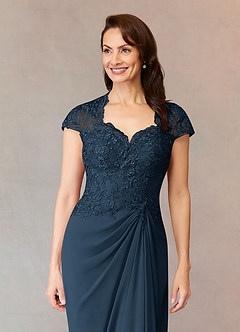 Azazie Junie Mother of the Bride Dresses Dark Navy A-Line Lace Chiffon Dress image5