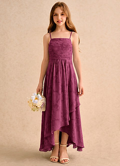 Azazie Twilight Girls Formal Sukienki dla dziewczynek sypiących kwiaty Litera A Plisowana Kwiatowe wypalenie Asymetryczny Sukienka image4