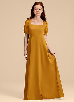 Azazie Briar Junior Vestido de Caramelo de Satén Elástico de Corte en A con Lazo image3