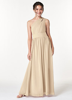 Azazie Molly Junior Champagne A-Line Pleated Chiffon Dress image1