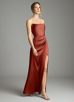 Azazie Leonis Bridesmaid Dresses Terracotta Mermaid Pleated Stretch Satin Convertible Dress image6