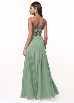 Azazie Marsol Bridesmaid Dresses Matcha A-Line Corset Mesh Dress image2