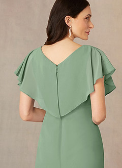 Azazie Julia Kleider für die Brautmutter Etui V-Hals Gefaltet Chiffon Kleid Matcha image5