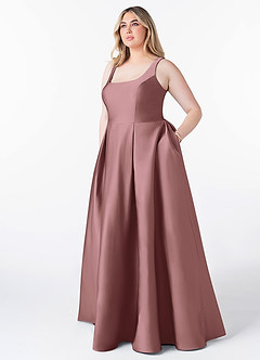 Azazie Neve Bridesmaid Dresses Vintage Mauve Ball-Gown with Pockets Stretch Satin Dress image7