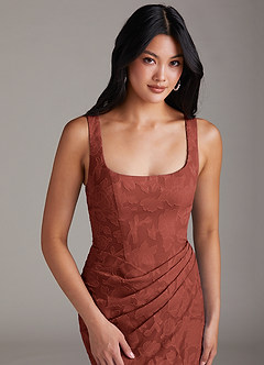 Azazie Mero Bridesmaid Dresses Terracotta Sheath Pleated Floral Burnout Dress image6