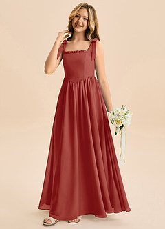 Azazie Delia Junior Abito A-Line in Chiffon Fiocco Terracotta image4