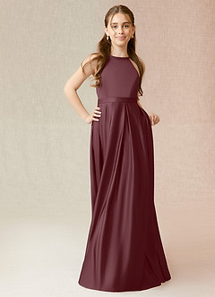 Azazie Arianthe Junior A-Linie mit Taschen Stretch-Satin Kleid Sangria image4