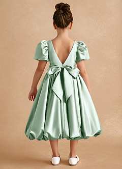 Azazie Jellybean Flower Girl Dresses Agave Ball-Gown Ruched Matte Satin Dress image2