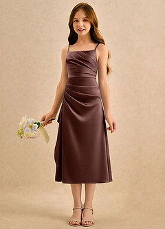 Azazie Canna Girls Formal Sukienki dla dziewczynek sypiących kwiaty Linia A Pofałdowany Satyna elastyczna Długość herbaty Sukienka image5