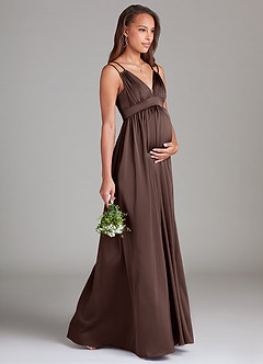 Azazie Emree Gravid brudtärna klänningar Klä A-Linje med fickor Golvlängd Stretch Satin image4