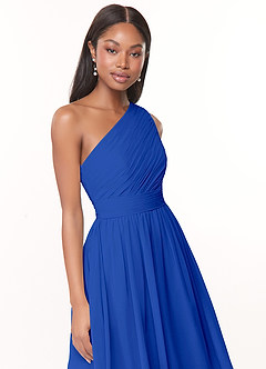 Azazie Katrina Bridesmaid Dresses Royal Blue A-Line One Shoulder Chiffon Dress image5