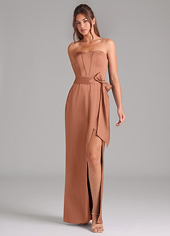 Azazie Jamie Robes de demoiselle d'honneur Robe Trapèze Convertible en Satin extensible Sans bretelle Bronze image3
