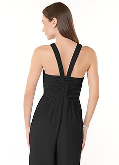 Azazie Berdie Bridesmaid Dresses Black Halter Chiffon Jumpsuit image6