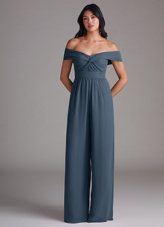Azazie Lamara Brautjungfernkleider Wandelbar Schulterfrei Chiffon Overall/Jumpsuit Neptunblau image3