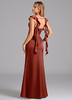 Azazie Adi Bridesmaid Dresses Terracotta A-Line Pleated Stretch Satin Dress image6