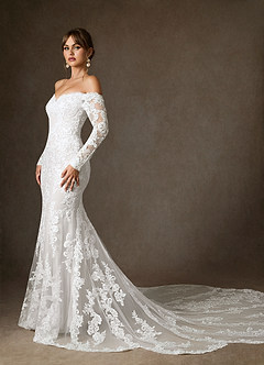 Azazie Empiria Wedding Dresses Diamond White Mermaid Sequins Tulle Dress image6