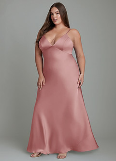 Azazie Stefania Vestidos de damas de honor Vestido Rosa Polvorienta de Satén Elástico de Línea A image12