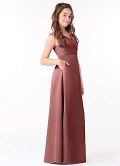 Azazie Sadia Junior Amethyst A-Line Pleated Stretch Satin Dress image2