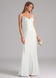 Azazie Suttona Brudtärnklänningar Klä av A-Linje i Stretch Satin Plisserad Vit image2