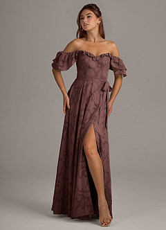 Azazie Aricella Bridesmaid Dresses Espresso A-Line Corset Floral Burnout Dress image7